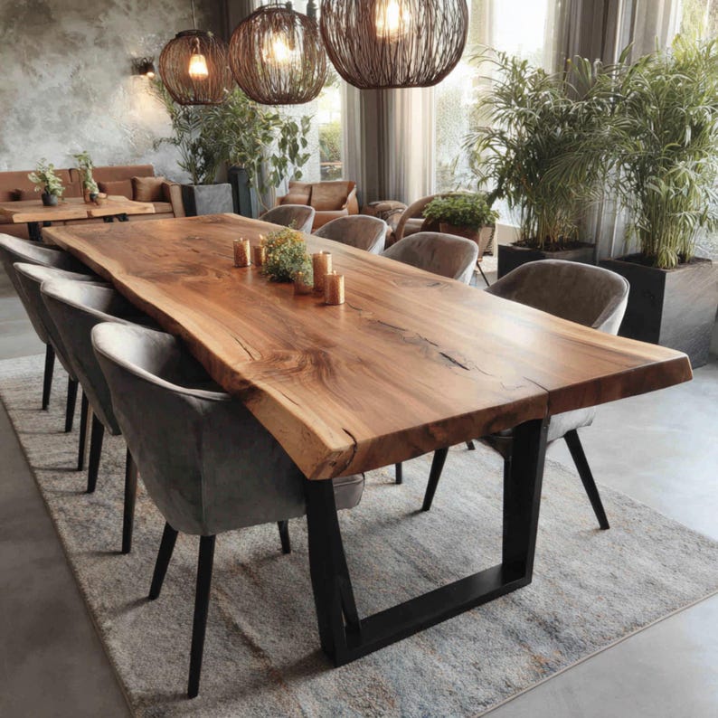 Handmade Live Edge Walnut Dining Table – Custom Solid Wood Farmhouse ...