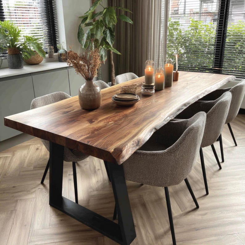 Handmade Live Edge Walnut Dining Table – Custom Solid Wood Farmhouse ...