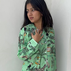 Floral Animal Pajama Sets, Indian Cotton Pyjamas Set, Nightwear Pajama Set, Sleepwear Dress, Bohemian Clothing, Gifts For Her, Women Dress
