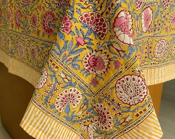 Vintage 100% Cotton Block Printed Tablecloth Square/Rectangle/Round Custom Table Cover With Napkin/Placemat/Runner Handmade Boho Table Decor