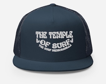 Surf Trucker Cap • Temple of Surf Hat • Embroidered Wave Cap • Surfer Gift for Men & Women • Adjustable Mesh Coastal Hat