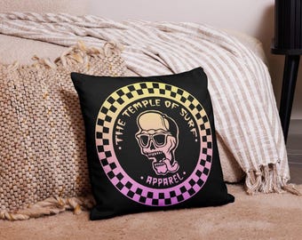 Surf Pillow Case • Coastal Home Decor • Temple of Surf Logo Cushion Cover • Beach House Throw Pillow • Surf Culture Living Room Decor
