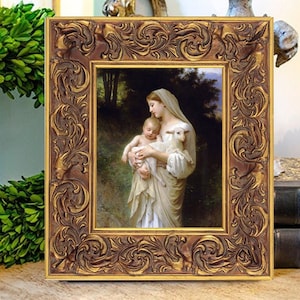 L'Innocence Oil Painting Print on Canvas, Bouguereau, Madonna with Child and Lamb