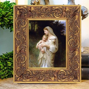 L&#39;Innocence Oil Painting Print on Canvas, Bouguereau, Madonna with Child and Lamb