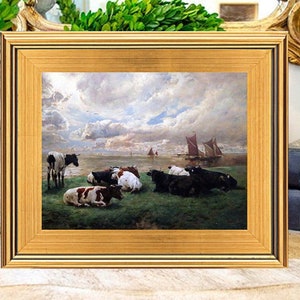 Cow Seascape Oil Painting Print on Canvas
