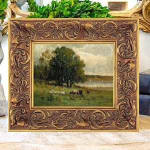 Cow Pastoral Landscape Oil Painting Print on Canvas, Art Print