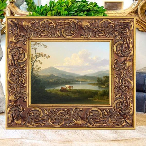 Pastoral Cow Landscape Oil Painting Print on Canvas