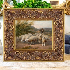 Sheep Pastoral Landscape Oil Painting Print on Canvas, Art Print