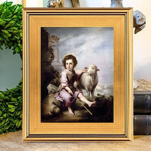 The Good Shepherd with Lamb Oil Painting Print on Canvas, Murillo