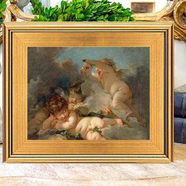 Gorgeous Cherub Oil Painting Print on Canvas, Slumbering Cherubs by Francois Boucher