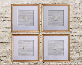 NEW! Bible Framed Intaglios, Set of Four, Framed and Matted, Grasscloth, Religious
