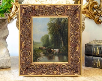 Pastoral Landscape Print on Canvas, Cows in Stream