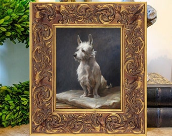 Westie Oil Painting Print on Canvas, West Highland Terrier, French Artist Marchand