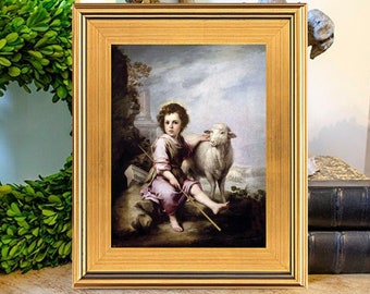 The Good Shepherd with Lamb Oil Painting Print on Canvas, Murillo