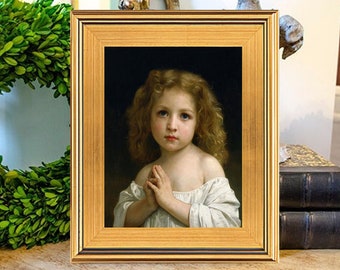 Beautiful Oil Painting Print on Canvas, Little Girl Praying, Bouguereau