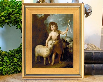 St John the Baptist with Lamb Oil Painting Print on Canvas, Murillo