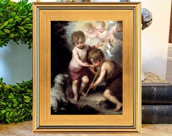 St John the Baptist with Christ Child Oil Painting Print on Canvas, Murillo