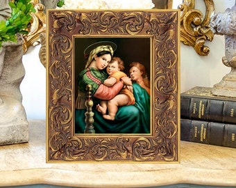 Vintage Madonna of the Chair by Raphael Large Round Framed Gilt Print ...