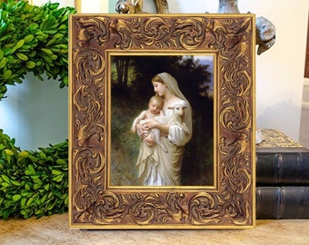 L'Innocence Oil Painting Print on Canvas, Bouguereau, Madonna with Child and Lamb