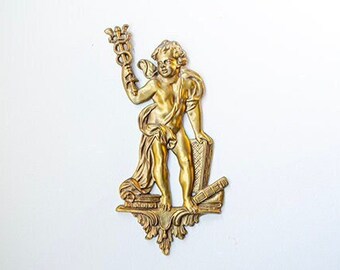 Rare Antique French Bronze Ormolu, Cherub, Mythology, Science, Garniture, 19th c., Wall Decor