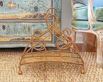 Mid Century Metal Twisted Rope Magazine Rack, Mid Century Modern, Vintage, 1960's