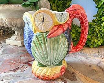 Vintage Majolica Pitcher, Italian, Lobster, Seashells, Pottery, Italy