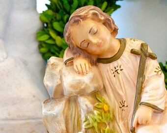 Vintage Infant Jesus Statue with Doves, Crown of Thorns