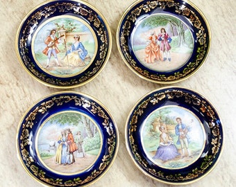 Antique French Butter Pats, Limoges, Porcelain, Hand Painted, France