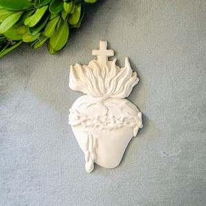 Religious Intaglio, Large Size, Sacred Heart Ex Voto, Plaster