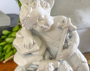 Antique French St John the Baptist with Lamb, Statue, Plaster, Lamb of God, Agnus Dei, from France