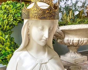 Estatua vintage del busto de la Virgen, Nuestra Señora de Gracia, Virgen María, Firmada