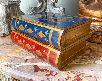 Cajas florentinas vintage, diseño de libros, madera, italiano