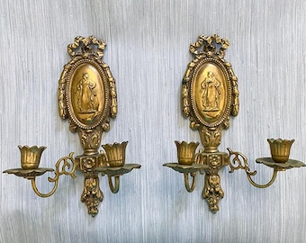 Vintage French Style Sconces, Brass, Two Arm