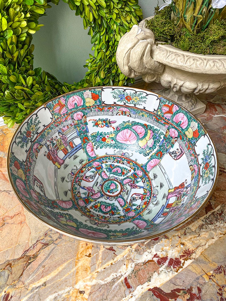 FAB Rose Medallion Punch Bowl, Chinese Porcelain image 3