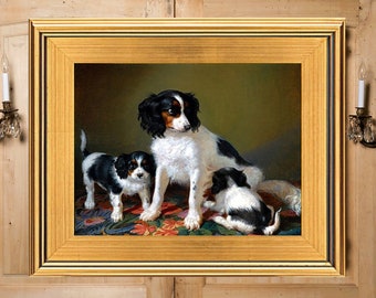 Gorgeous Dog Oil Painting Print on Canvas, Tricolor Cavalier Spaniel