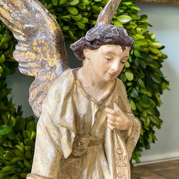Kneeling Nativity Angel, Gilded Wings, Statue