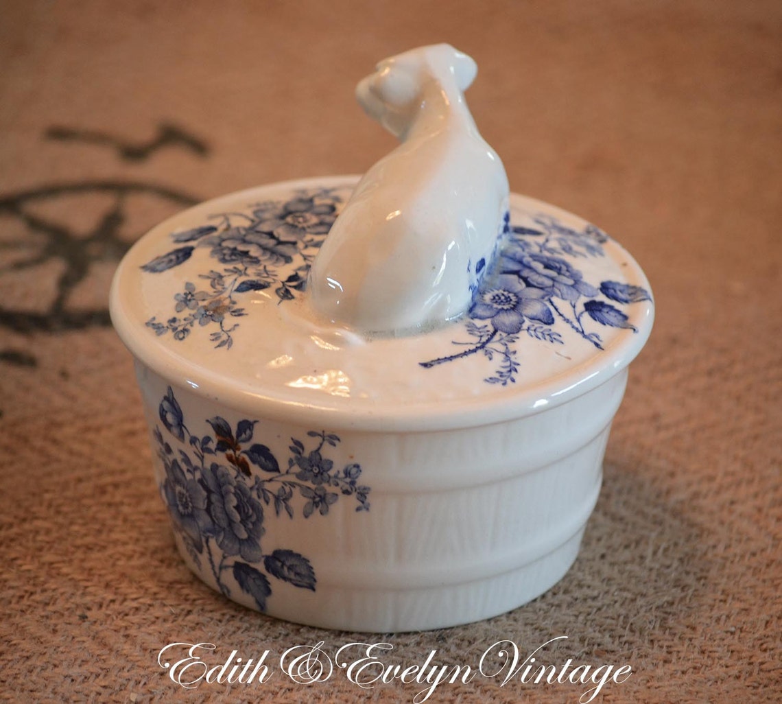 Vintage English Ironstone Butter Dish Cow Lid Royal Etsy