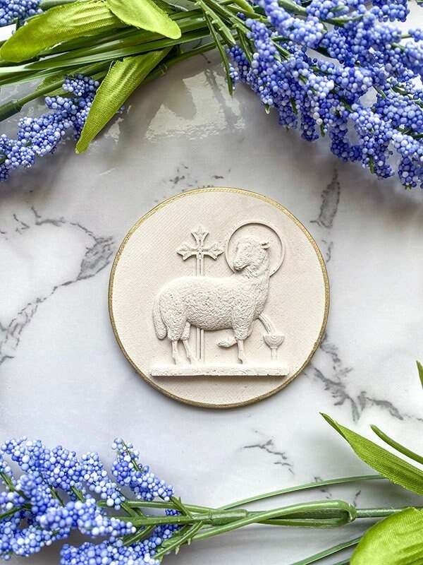 Agnus Dei Plaster Intaglio: Lamb of God Religious Cameo