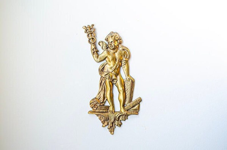 Rare Antique Français Bronze Ormolu, Chérubin, Mythologie, Science, Garniture, 19ème s., Décoration Murale image 1