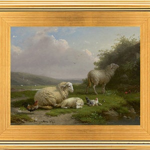 Beautiful Sheep in Pasture Landscape Oil Painting Print on Canvas, Cornelius van Leemputten image 2