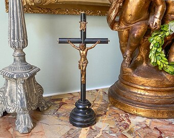 Antique French Napoleon Crucifix, Ebony Wood, from France, 19th c.