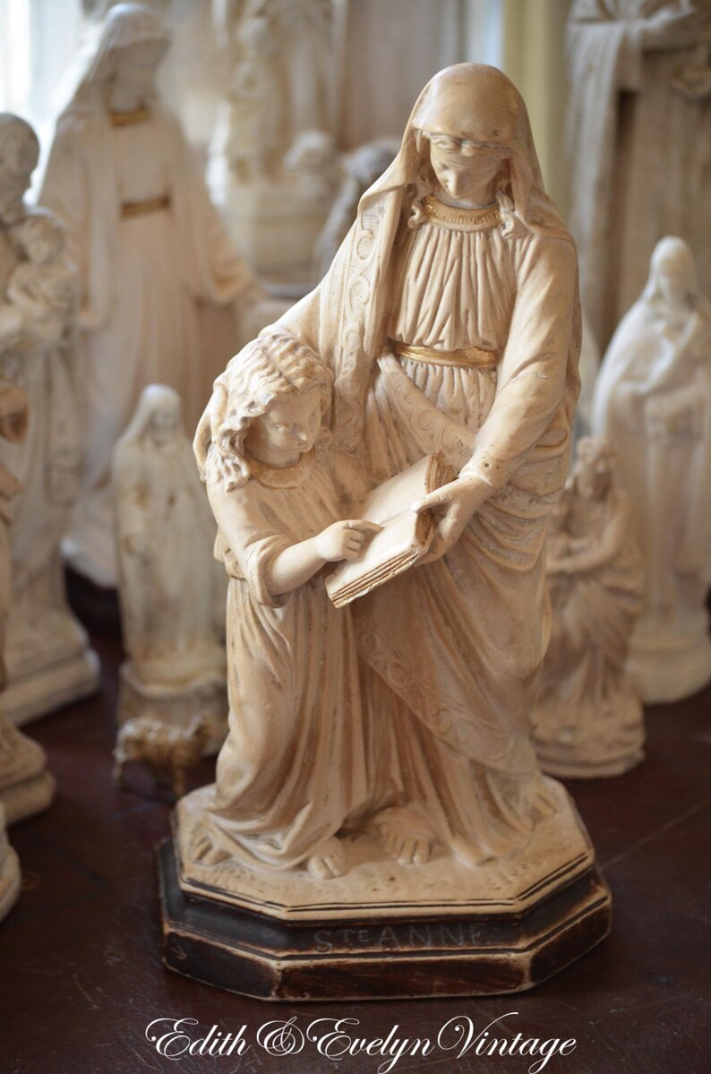 Antique French St. Anne and Mary Statue Creamy White From Etsy