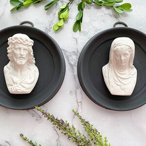 NEW Jesus and Mary Bust Plaques, Pair, Plaster Cast Busts, Religious, Catholic image 2