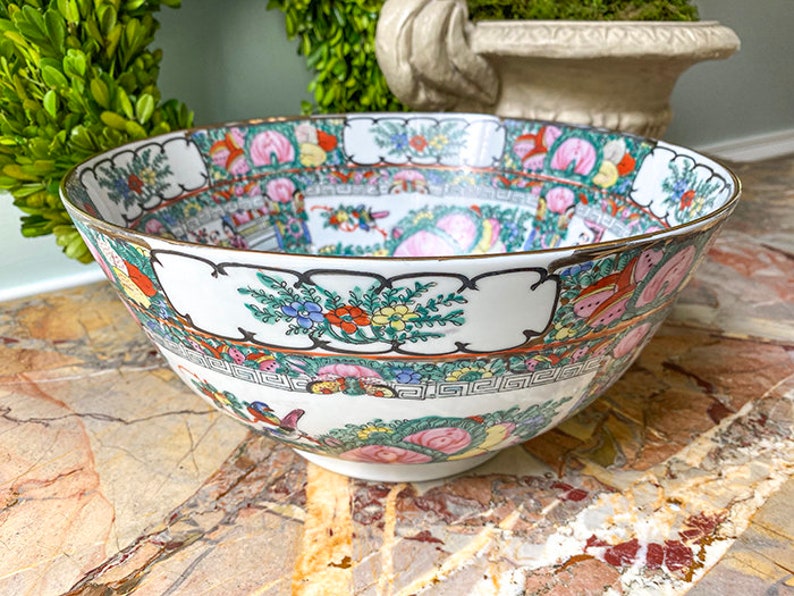 FAB Rose Medallion Punch Bowl, Chinese Porcelain image 2