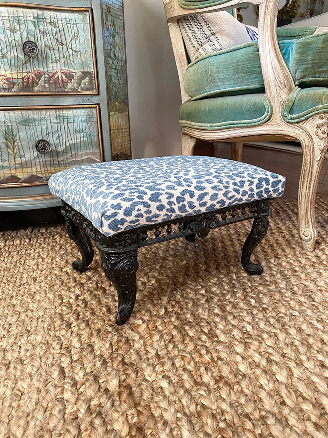 Antique French Foot Stool, Cast Iron Base, Quatrefoil Design, Cut ...