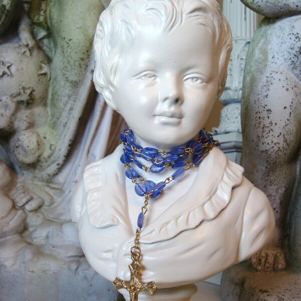 Vintage Houdon Little Boy Bust Statue with Rosary