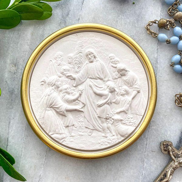 Intaglio religioso, Jesús rodeado de niños y un cordero