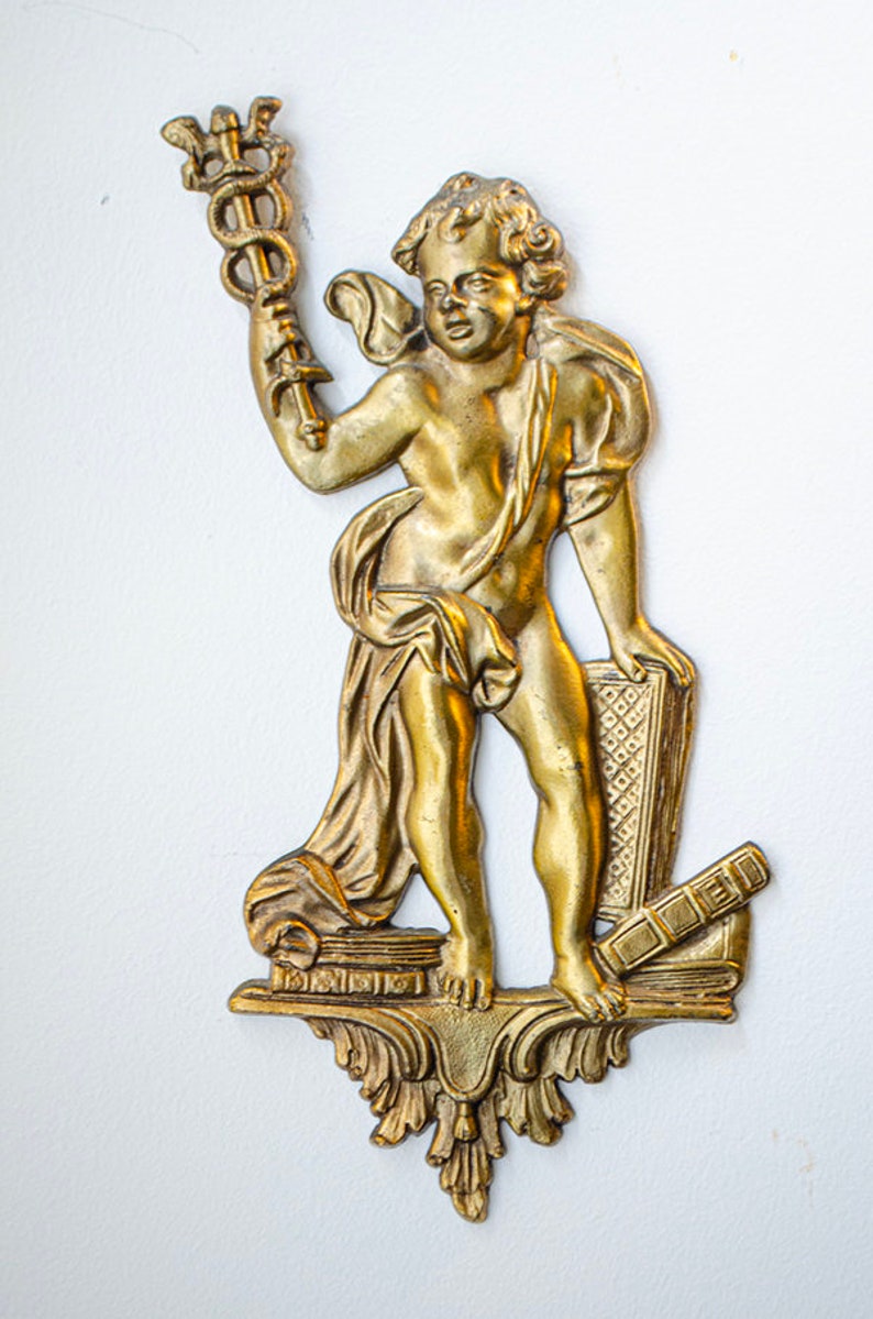 Rare Antique French Bronze Ormolu, Cherub, Mythology, Science, Garniture, 19th c., Wall Decor image 2