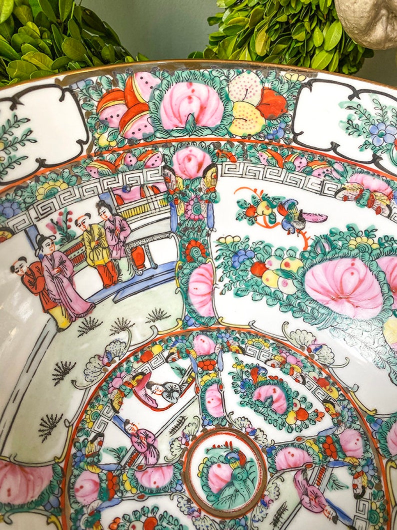 FAB Rose Medallion Punch Bowl, Chinese Porcelain image 7