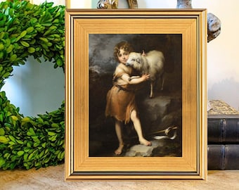 St. John the Baptist with Lamb Oil Painting Print on Canvas, Murillo